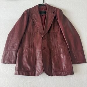 Vintage Penthouse 100% Genuine Leather Blazer Jacket Mens Tailored 42 Burgundy
